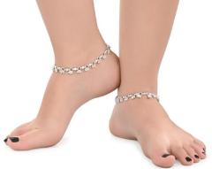 AanyaCentric Silver Plated White Metal Anklets Payal Pair ACIA0060
